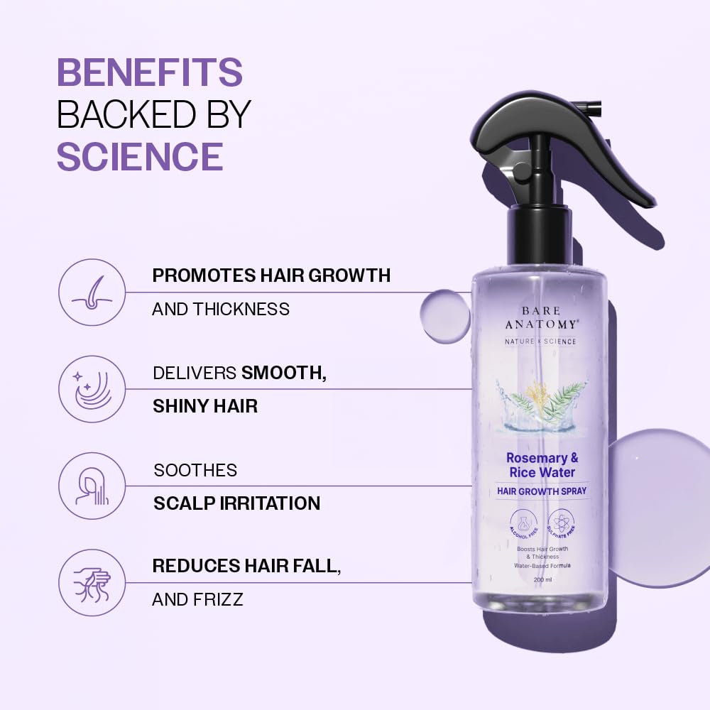 Nature x Science Rosemary Water Spray for Hair Growth &amp; Hair Thickness with Rice Water | 100% Natural Extract | Soft &amp; Smooth Hair | Controls Hairfall &amp; Adds Shine | Non-Greasy &amp; Fast Absorbing | 200 ml - product image 5