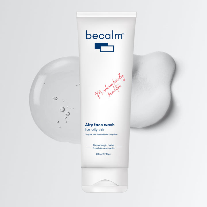Becalm Airy Face Wash - 80 ml tube with gel and foam